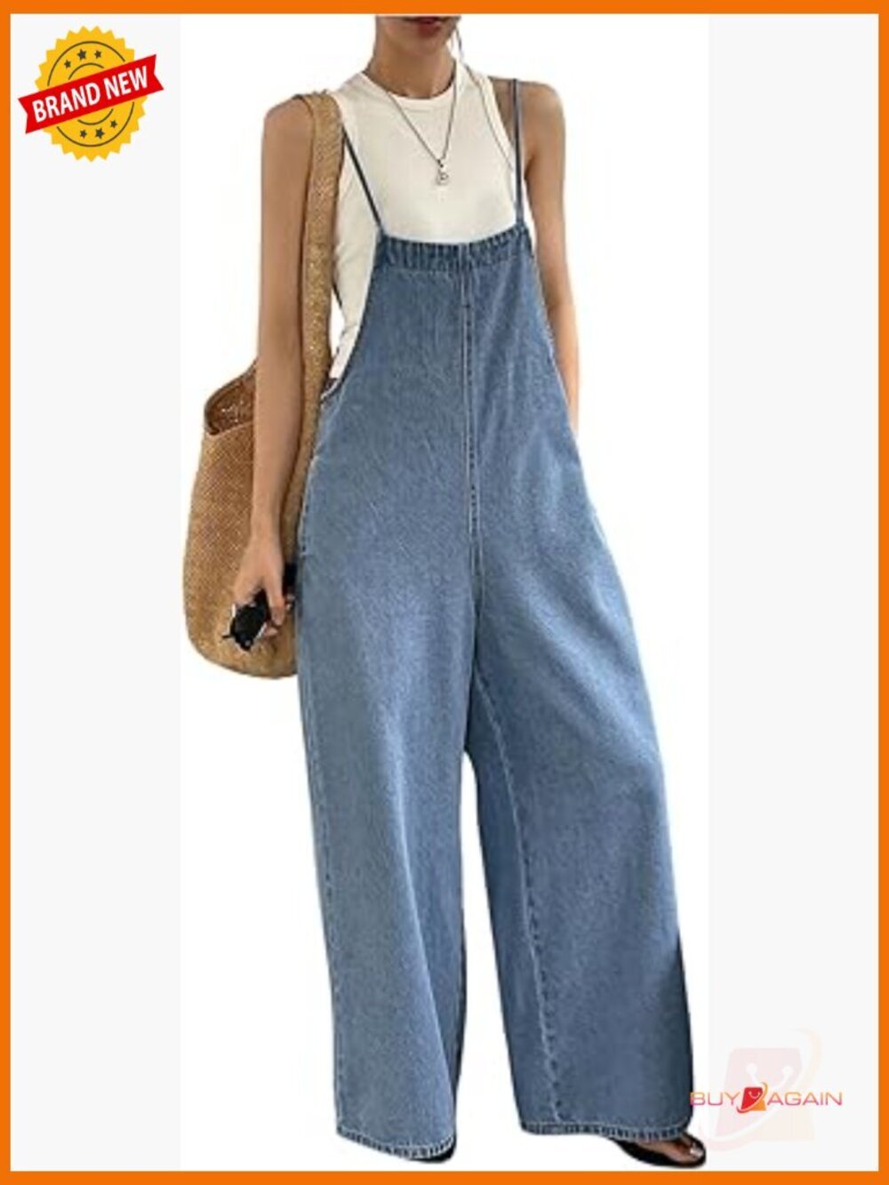 Loose Denim Bib Overall Jeans Wide Leg Baggy Jumpsuit with Pockets